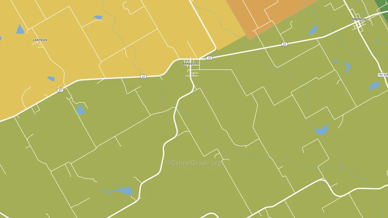Brandon, TX Map of Robbery Rates