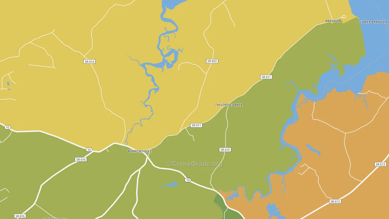 Brandon, VA Map of Robbery Rates