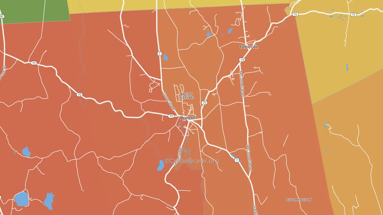 Brandon, VT Map of Robbery Rates