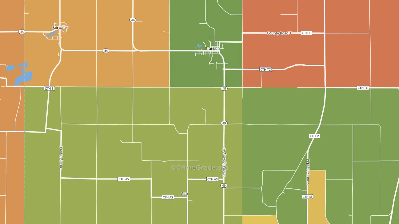Brandon, WI Map of Robbery Rates