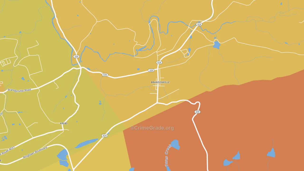 Brandonville, PA Map of Robbery Rates