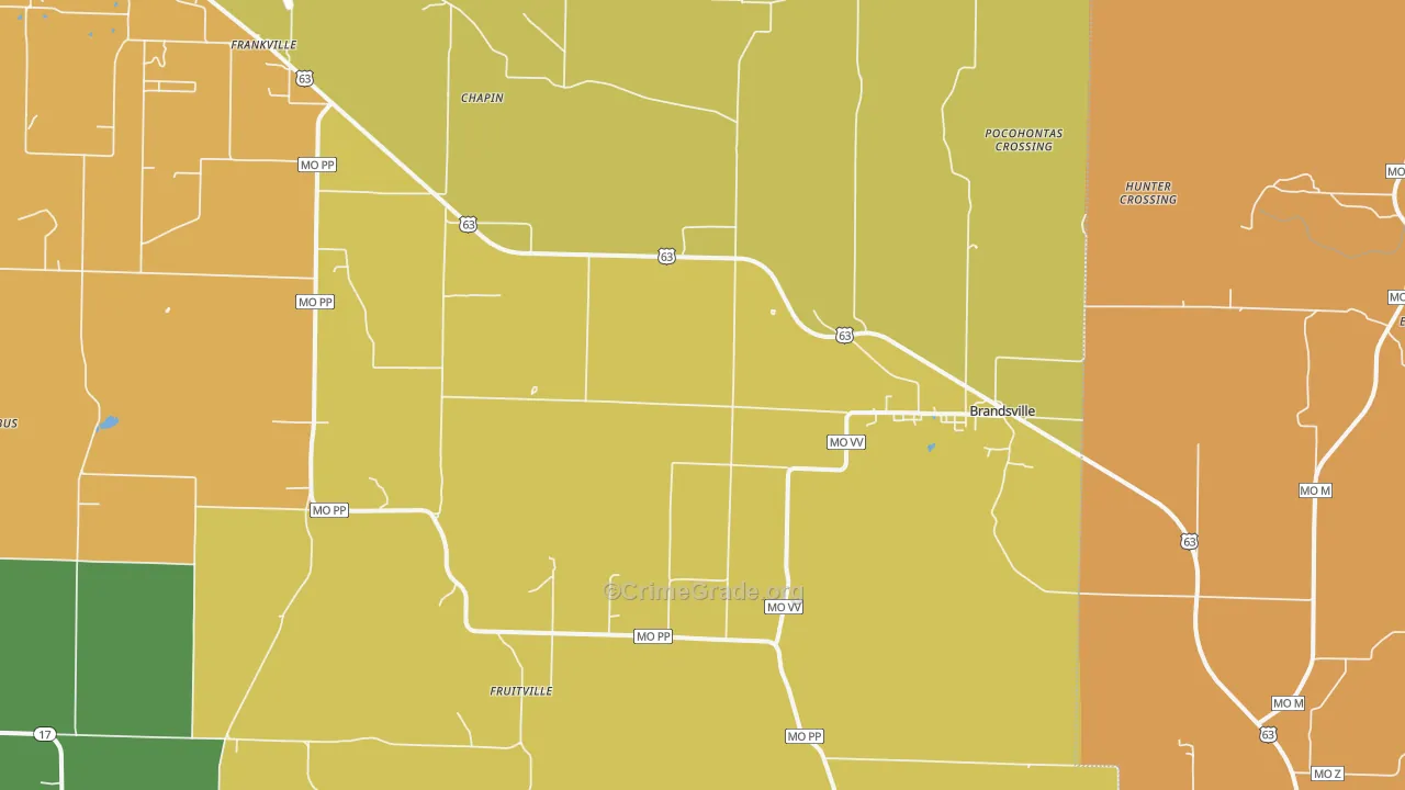 Brandsville, MO Map of Robbery Rates