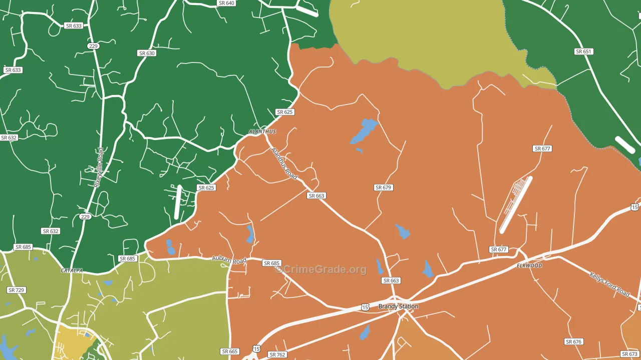 Brandy Station, VA Map of Robbery Rates