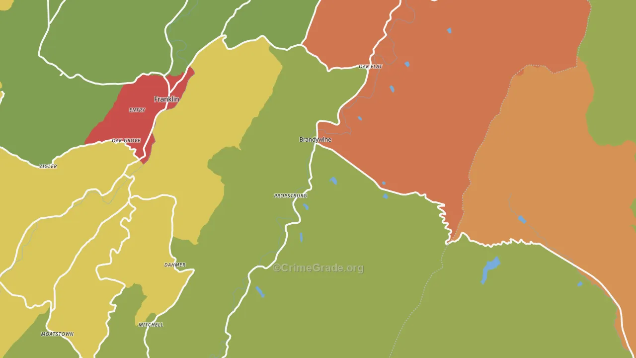 Brandywine, WV Map of Robbery Rates