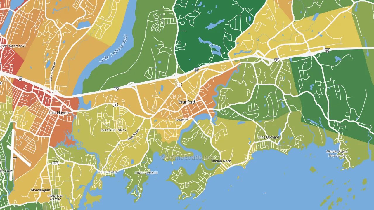 Branford Center, CT Map of Robbery Rates