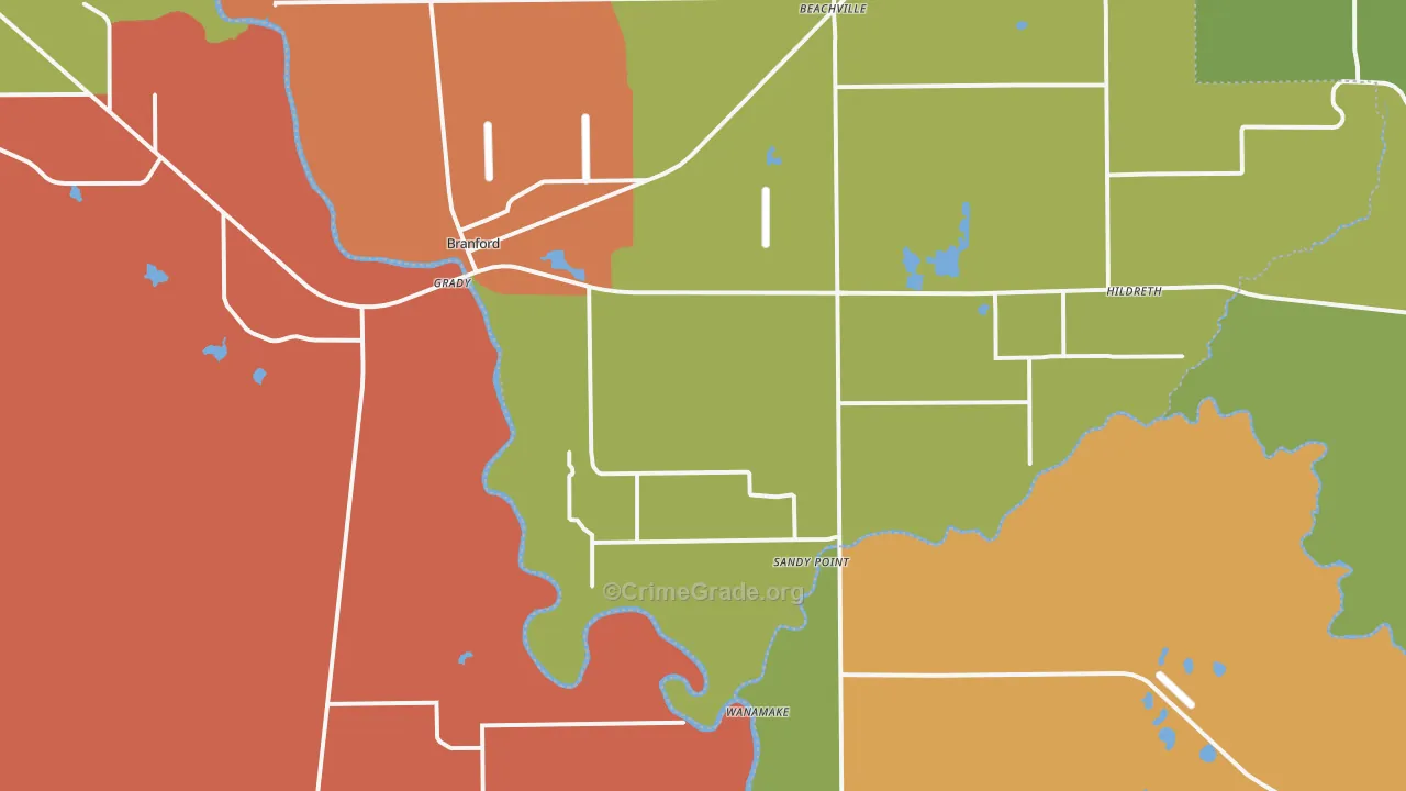 Branford, FL Map of Robbery Rates