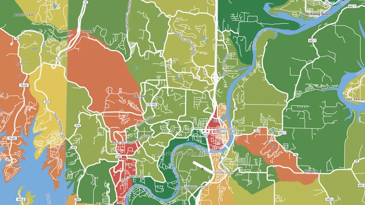Branson, MO Map of Robbery Rates