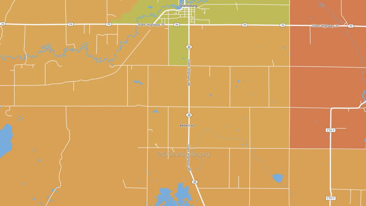 Branstad, WI Map of Robbery Rates