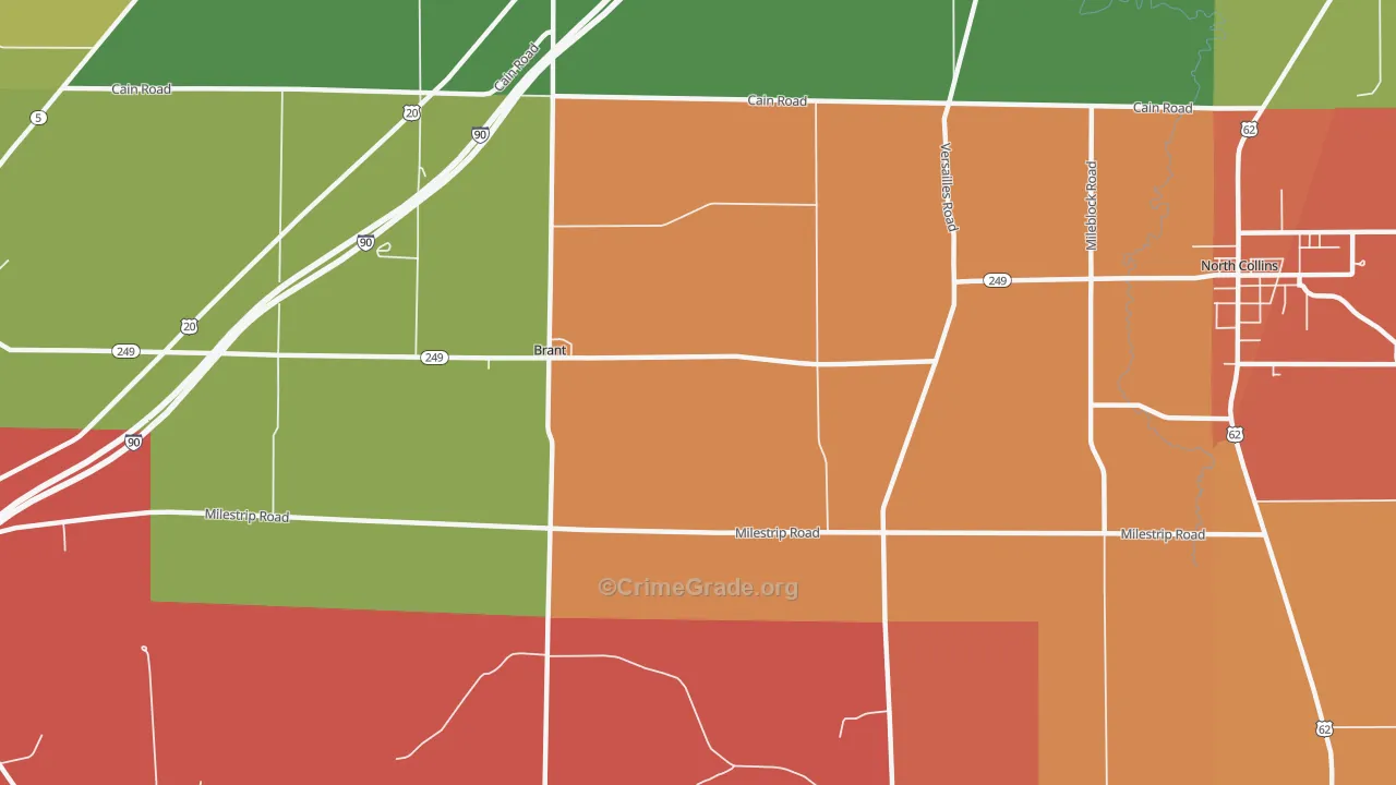 Brant, NY Map of Robbery Rates