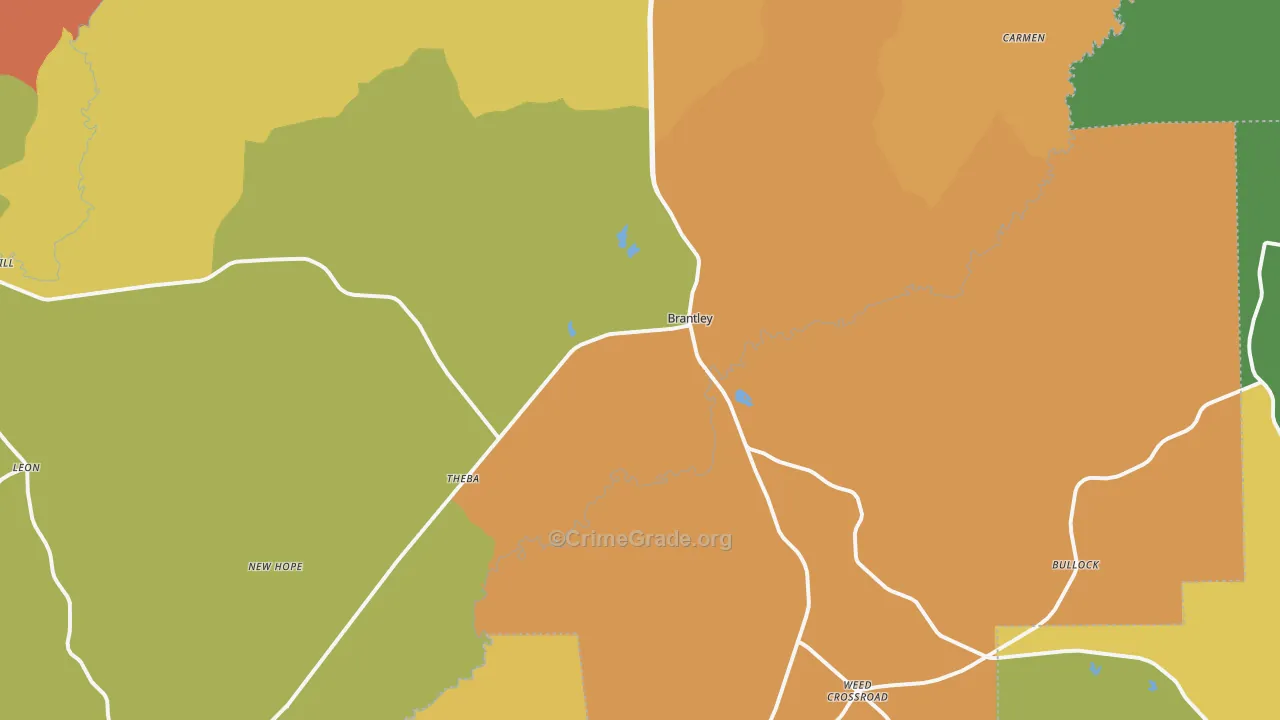 Brantley, AL Map of Robbery Rates