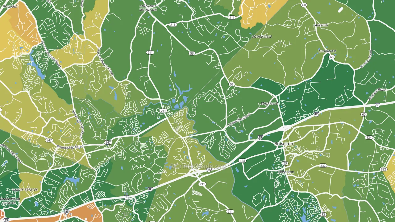 Braselton, GA Map of Robbery Rates