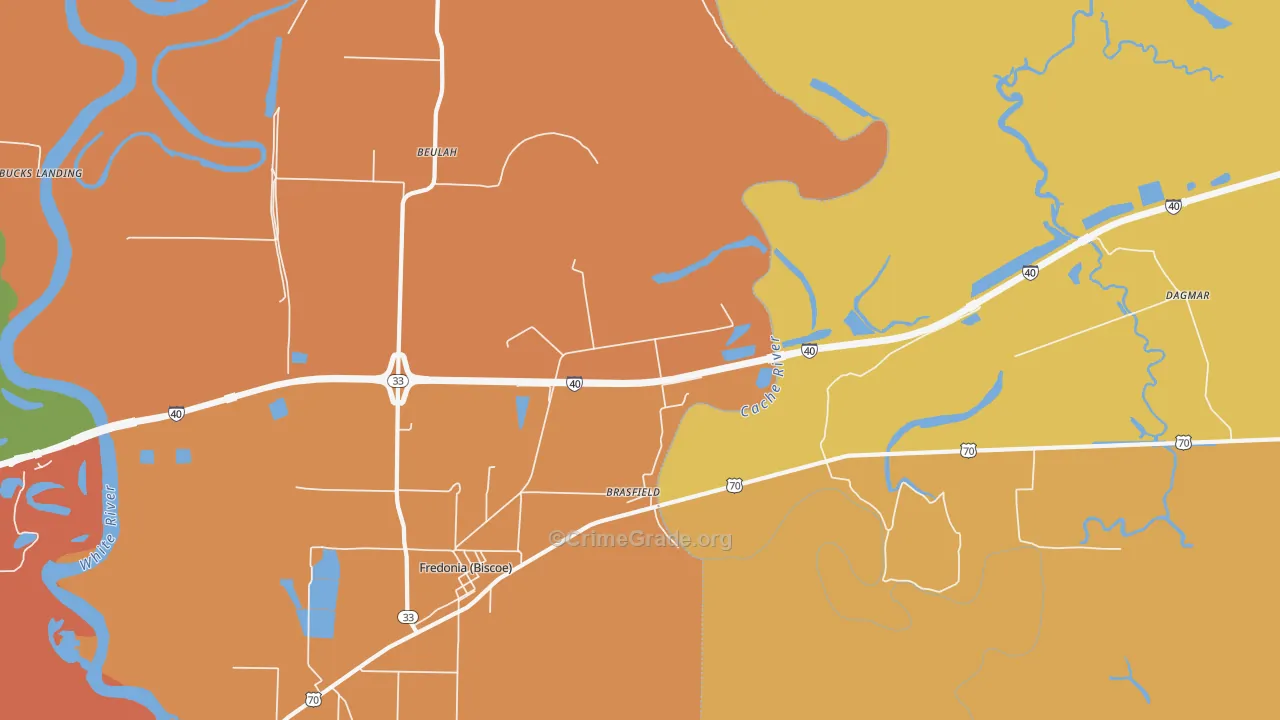 Brasfield, AR Map of Robbery Rates