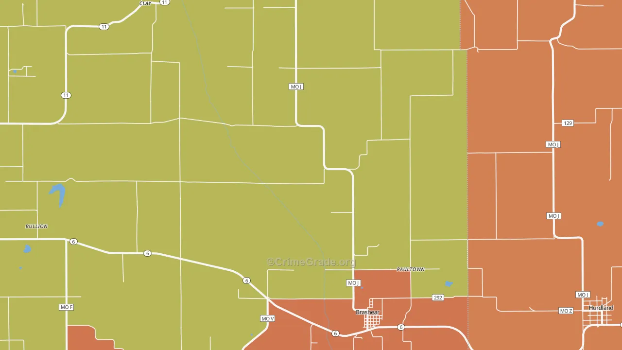 Brashear, MO Map of Robbery Rates