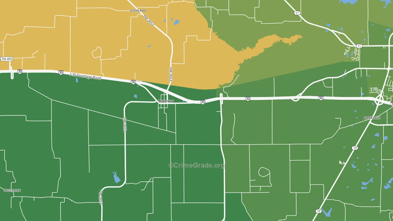 Brashear, TX Map of Robbery Rates
