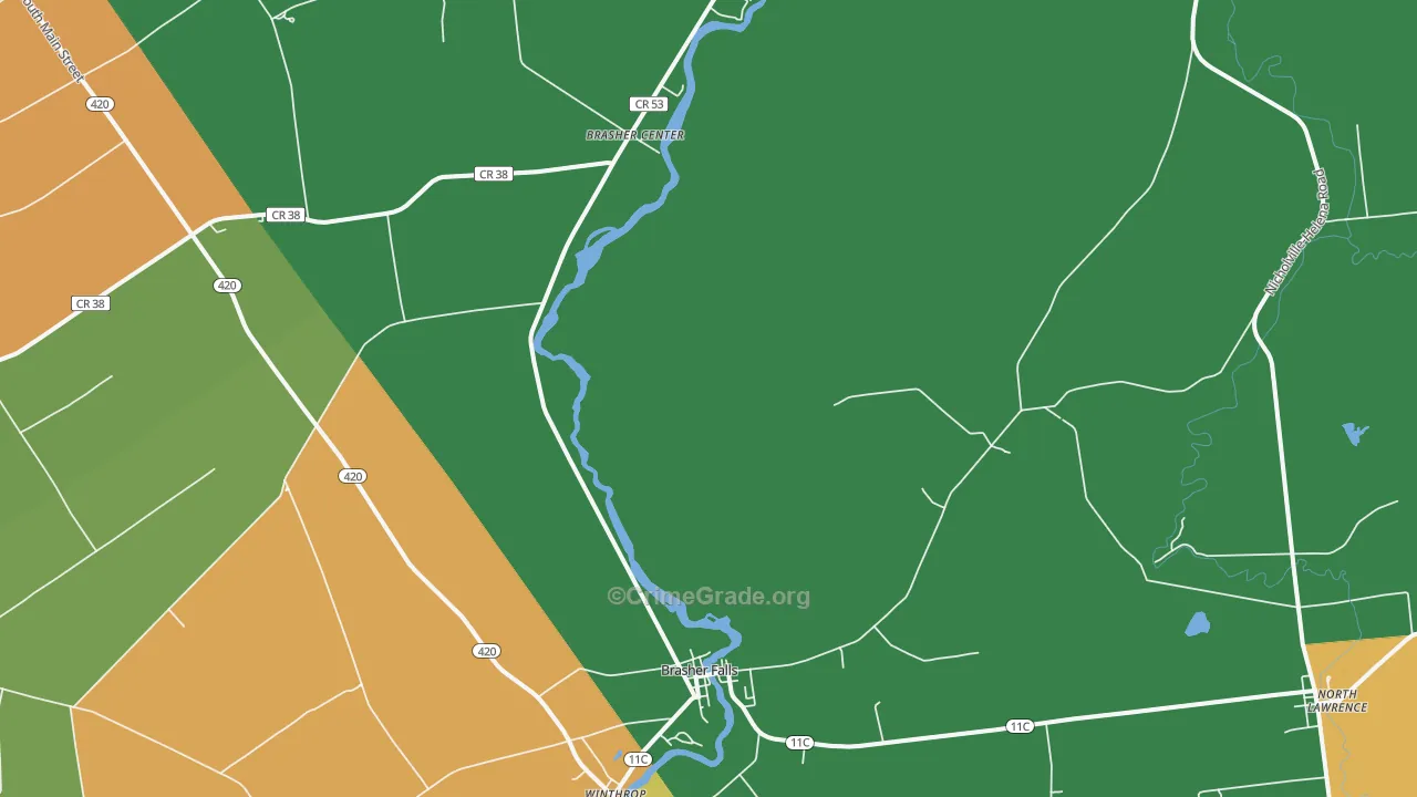 Brasher Falls, NY Map of Robbery Rates