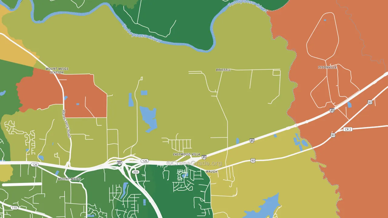Brassell, AL Map of Robbery Rates
