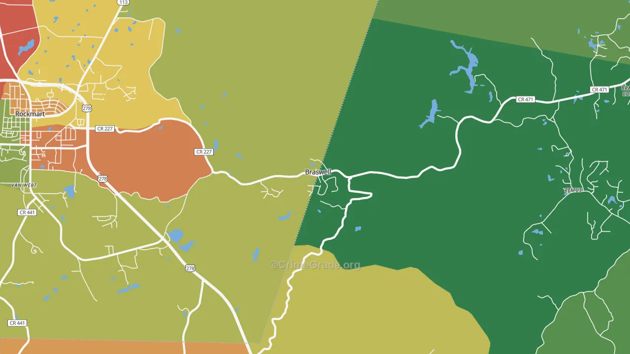Braswell, GA Map of Robbery Rates