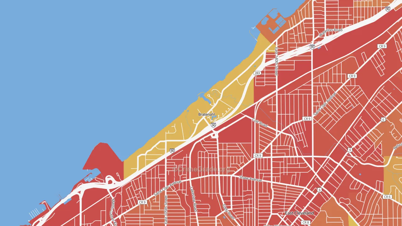 Bratenahl, OH Map of Robbery Rates