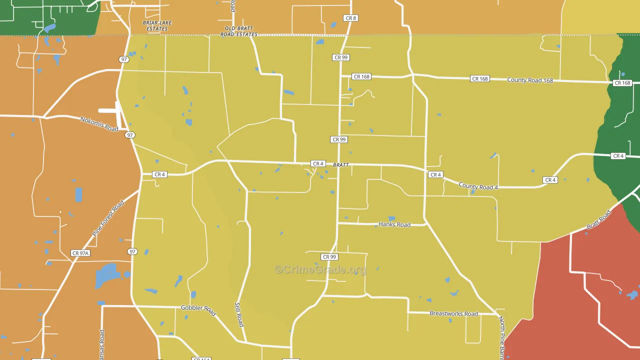 Bratt, FL Map of Robbery Rates