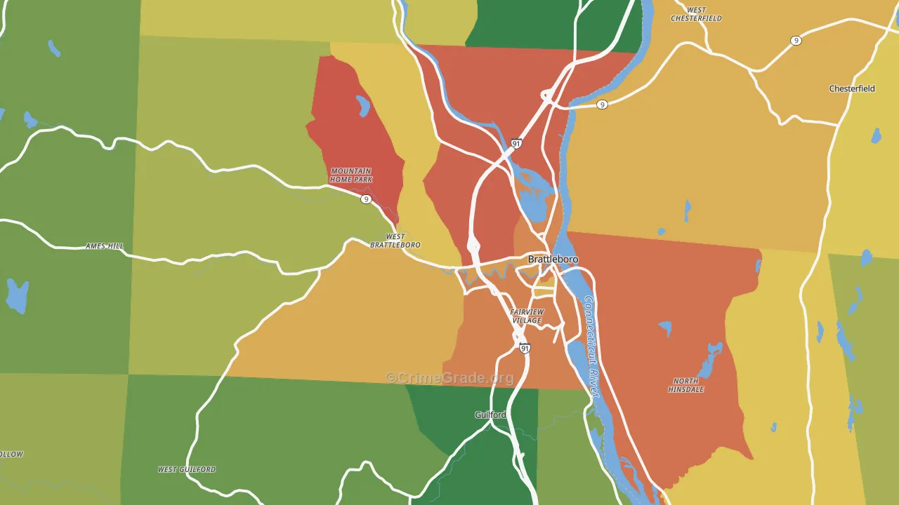 Brattleboro, VT Map of Robbery Rates