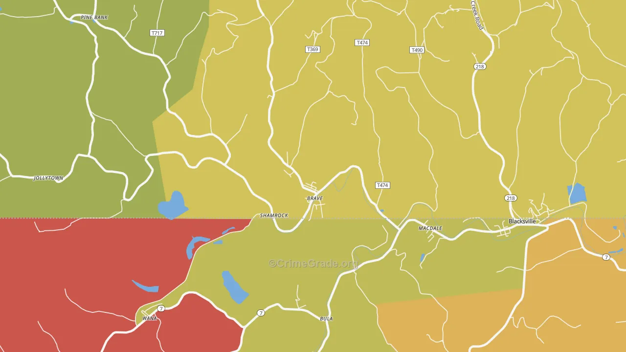 Brave, PA Map of Robbery Rates