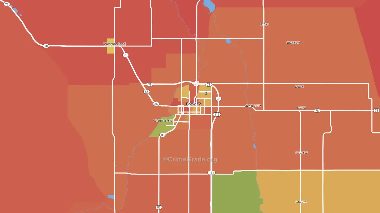 Brawley, CA Map of Robbery Rates