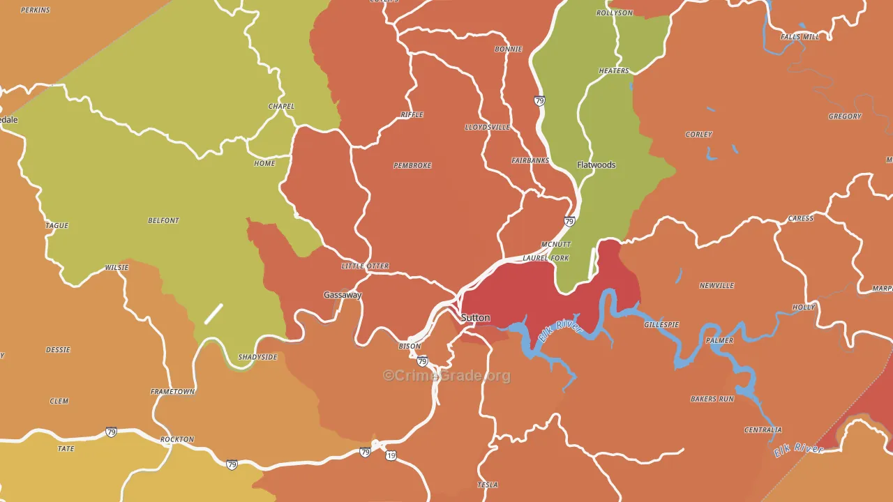 Braxton County, WV Map of Robbery Rates