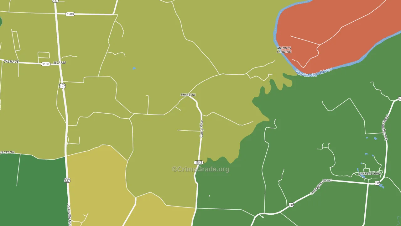Braxton, KY Map of Robbery Rates