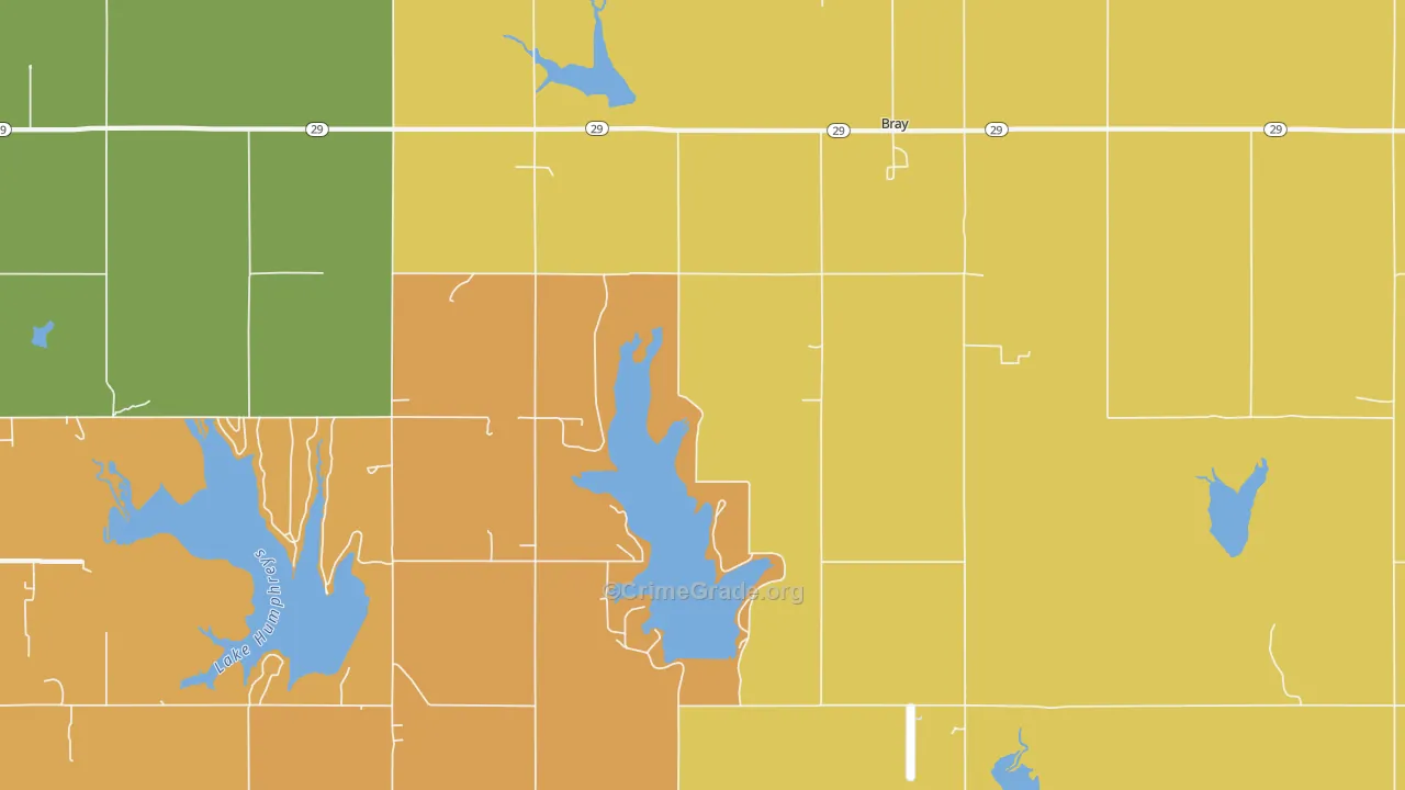 Bray, OK Map of Robbery Rates