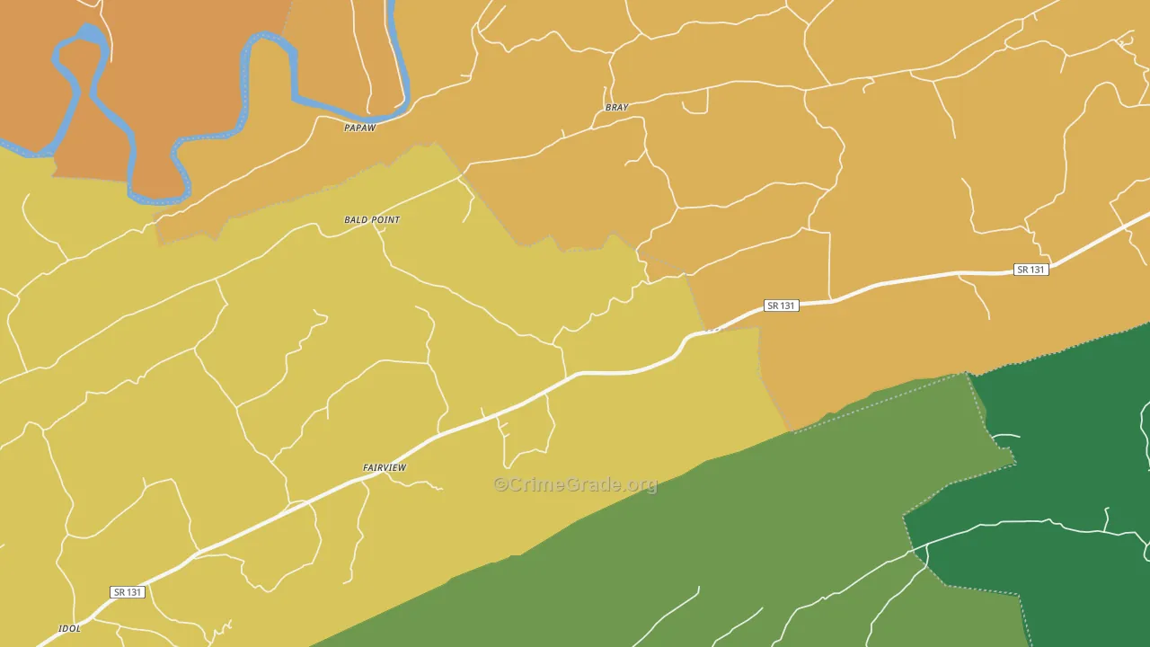 Bray, TN Map of Robbery Rates