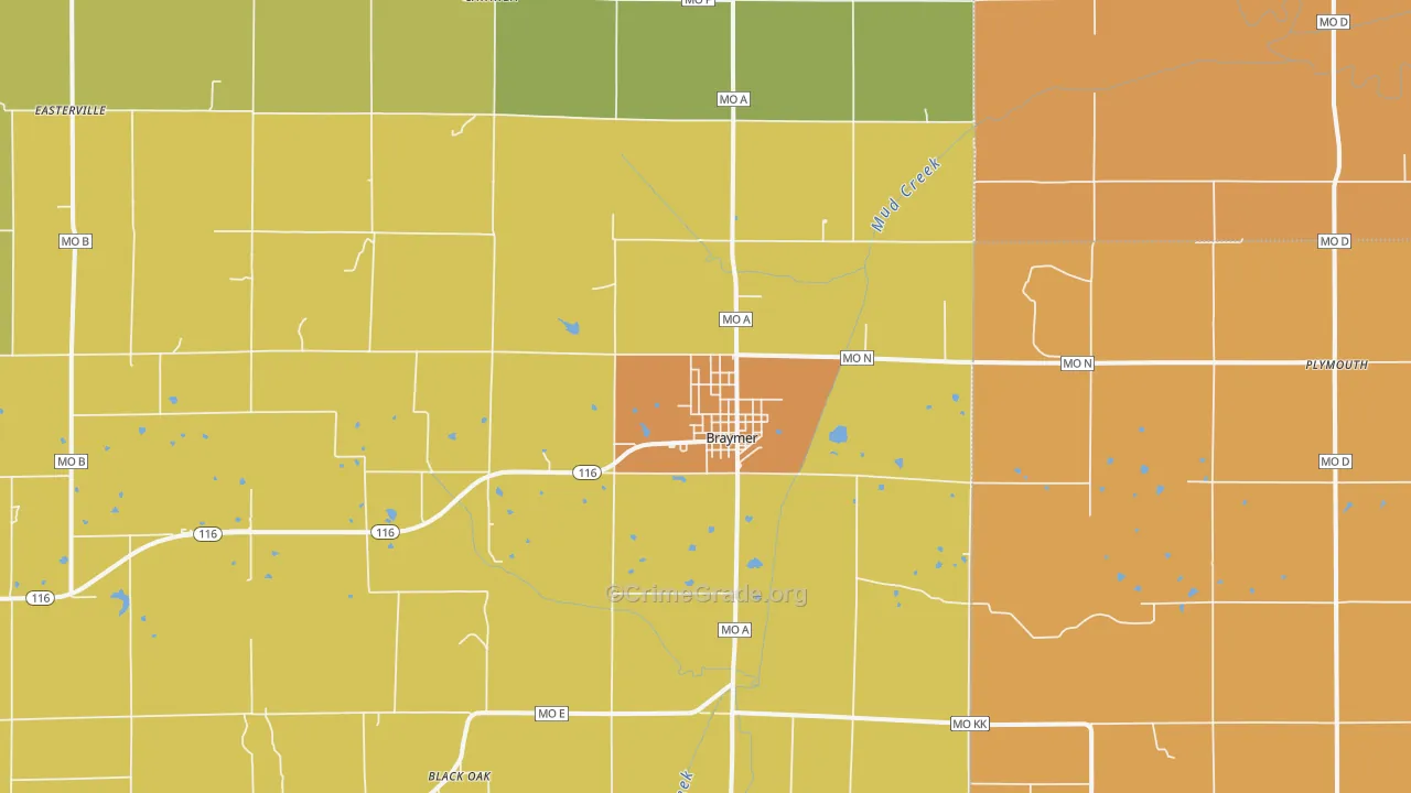 Braymer, MO Map of Robbery Rates