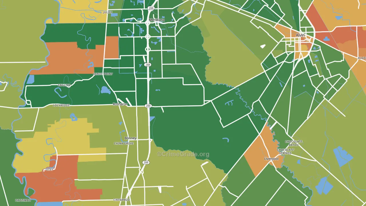 Brazoria County, TX Map of Robbery Rates