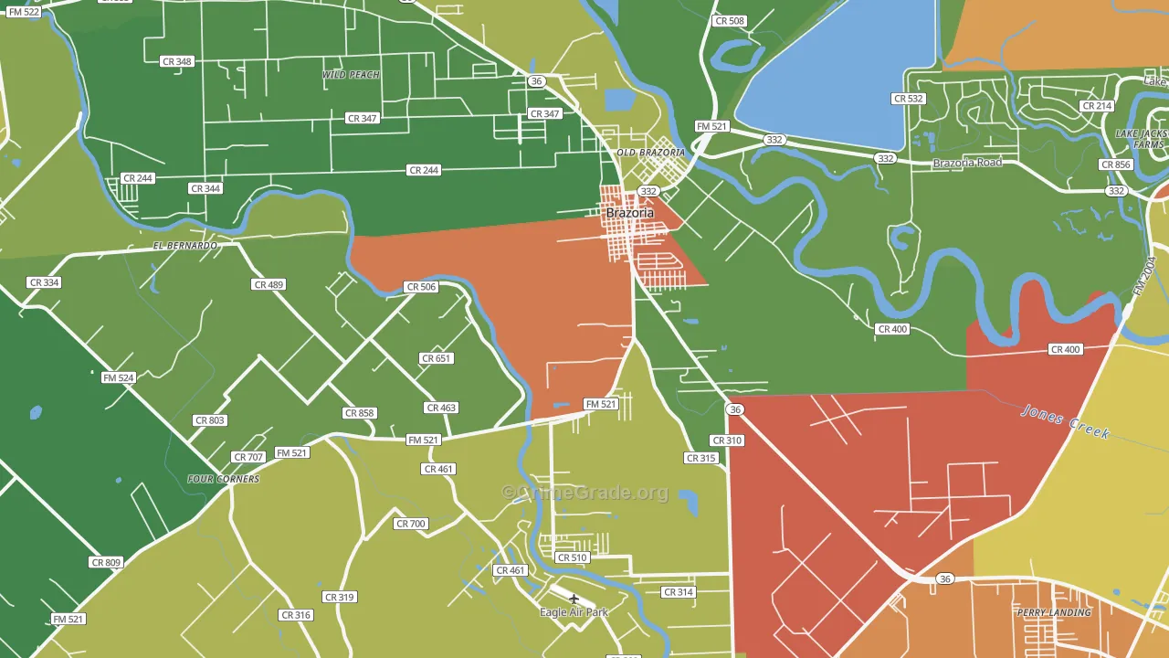 Brazoria, TX Map of Robbery Rates