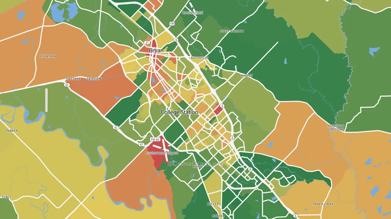 Brazos County, TX Map of Robbery Rates