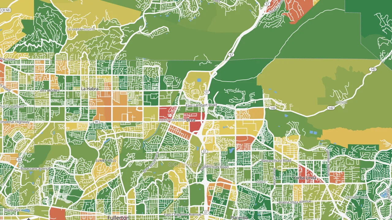 Brea, CA Map of Robbery Rates