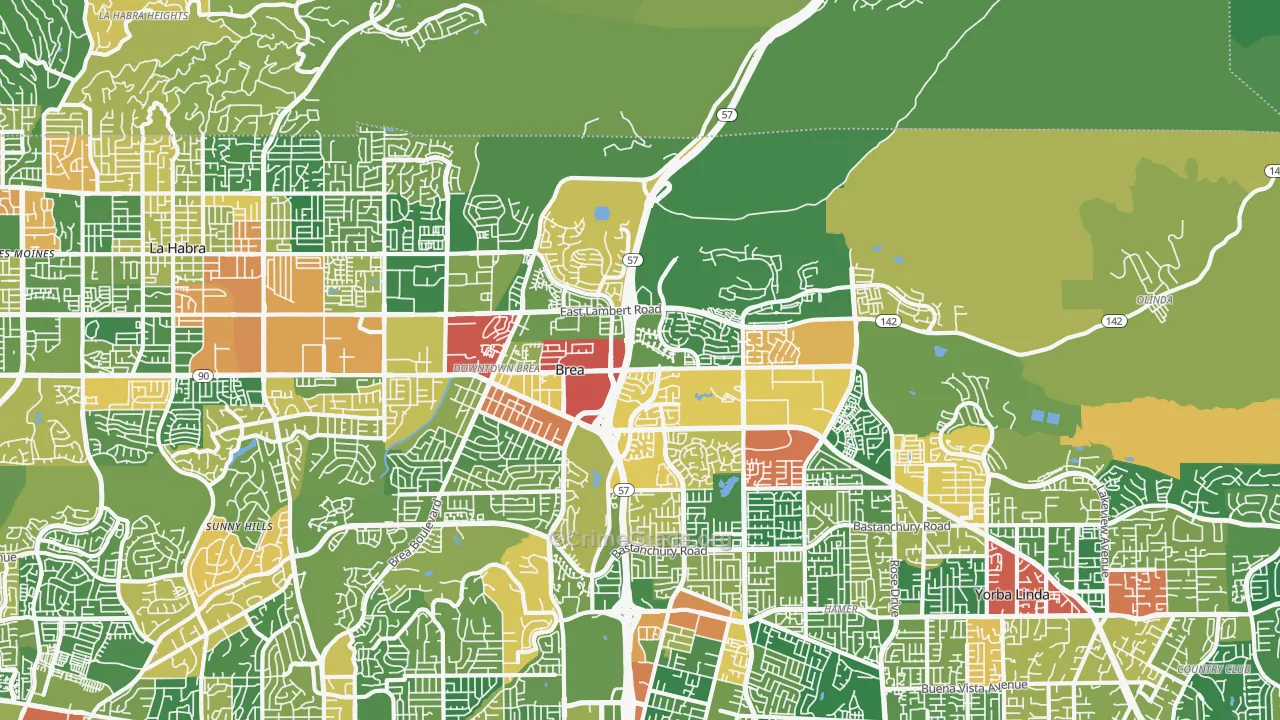 Brea-Olinda, Brea, CA Map of Robbery Rates