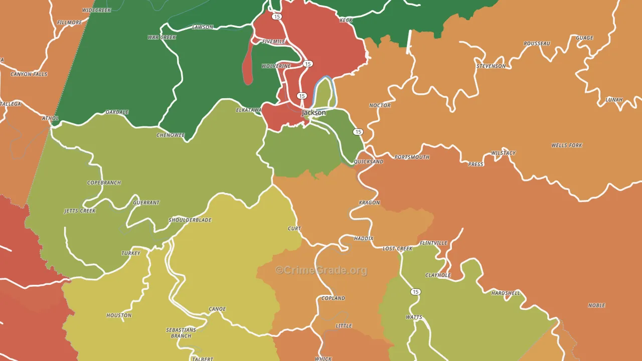 Breathitt County, KY Map of Robbery Rates