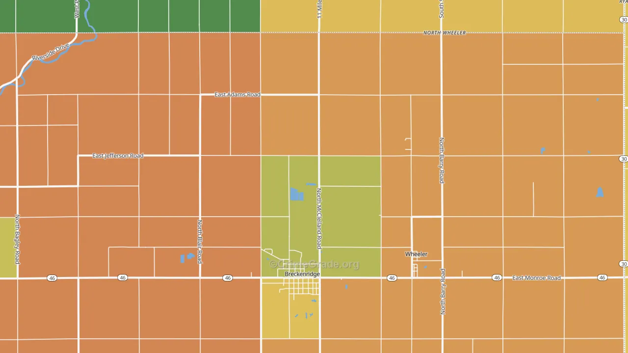 Breckenridge, MI Map of Robbery Rates