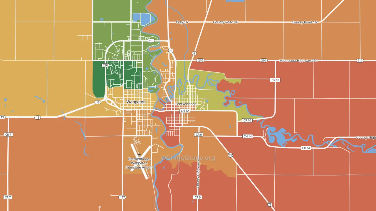 Breckenridge, MN Map of Robbery Rates