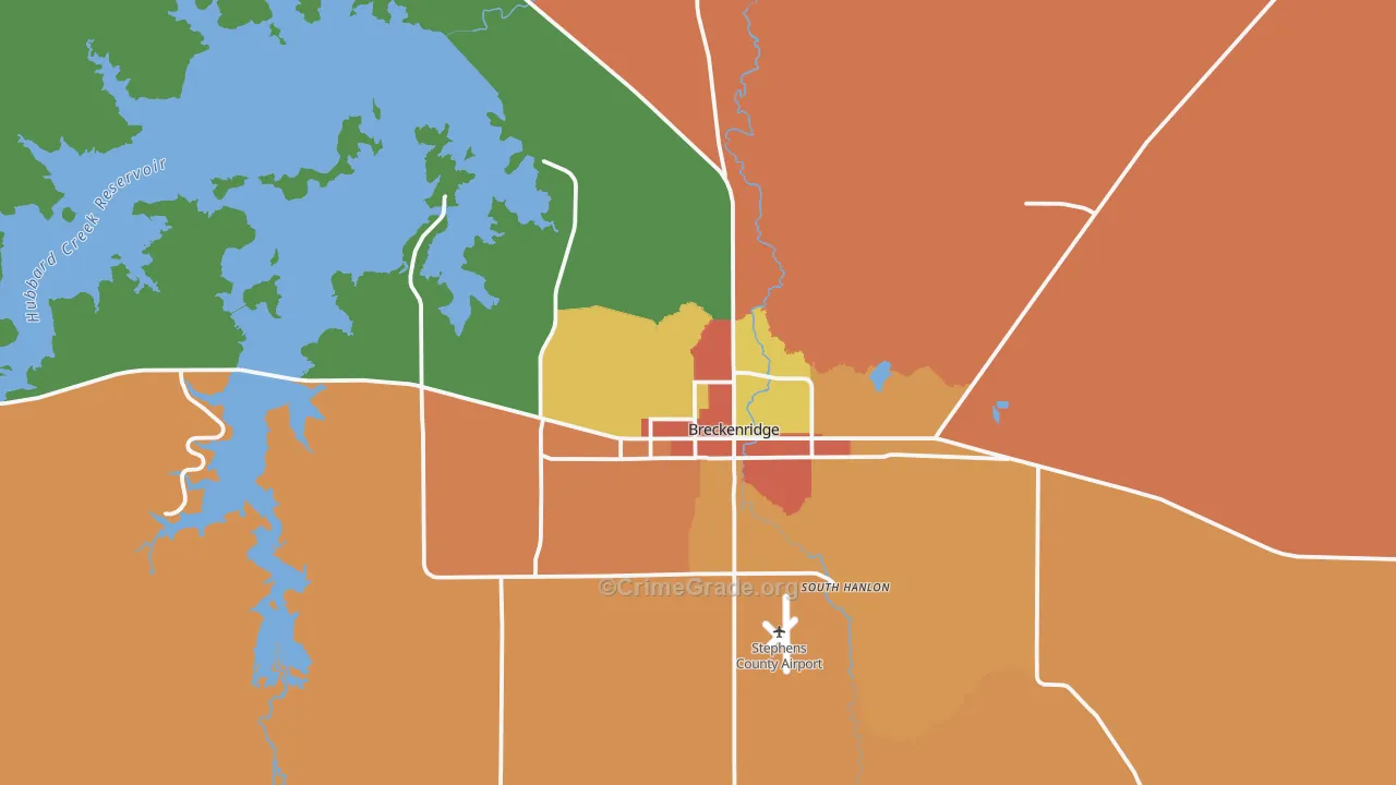 Breckenridge, TX Map of Robbery Rates
