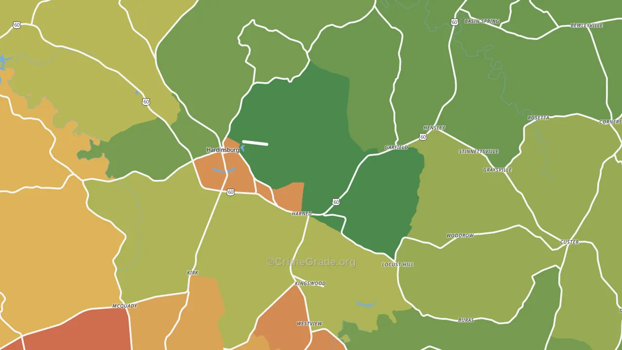 Breckinridge County, KY Map of Robbery Rates