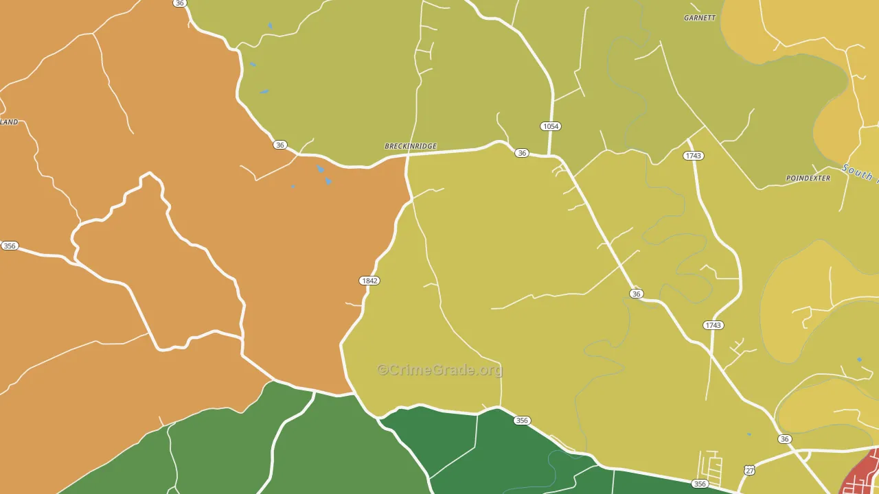 Breckinridge, KY Map of Robbery Rates