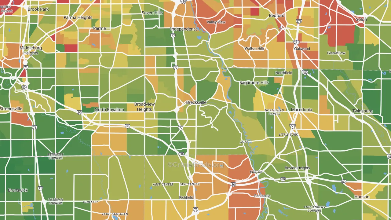 Brecksville, OH Map of Robbery Rates