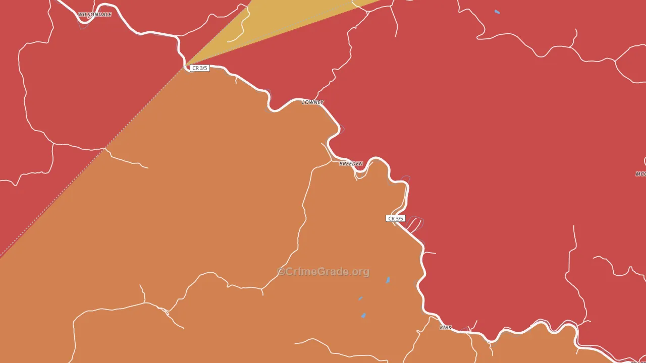 Breeden, WV Map of Robbery Rates