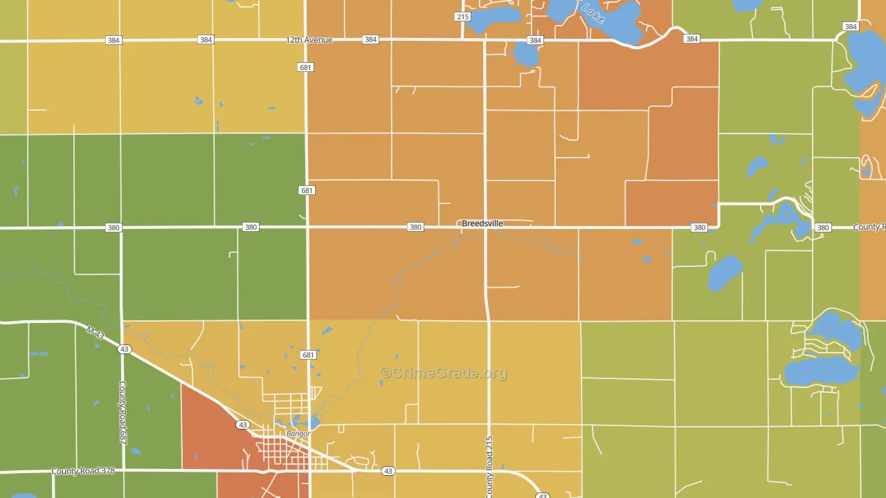 Breedsville, MI Map of Robbery Rates