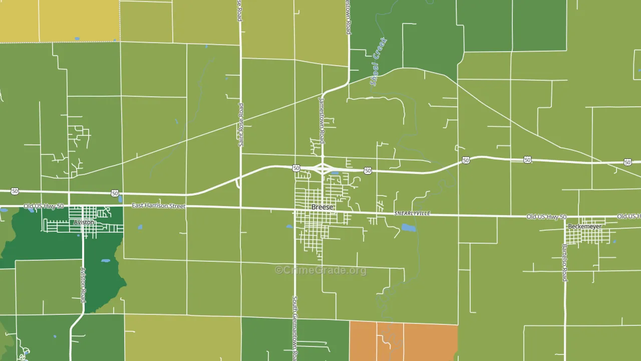 Breese, IL Map of Robbery Rates