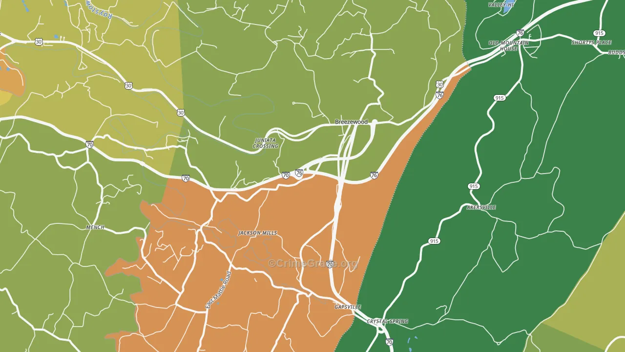 Breezewood, PA Map of Robbery Rates