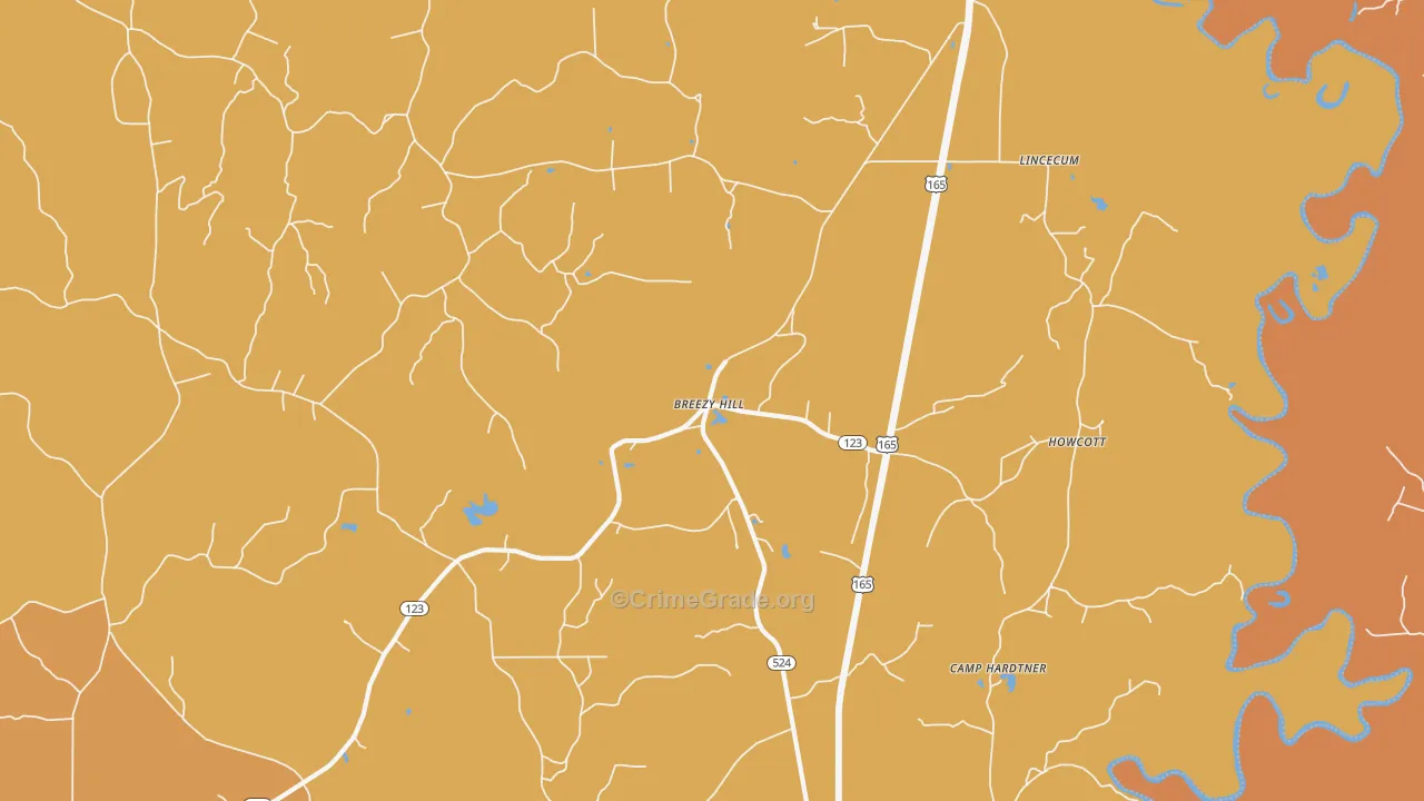 Breezy Hill, LA Map of Robbery Rates
