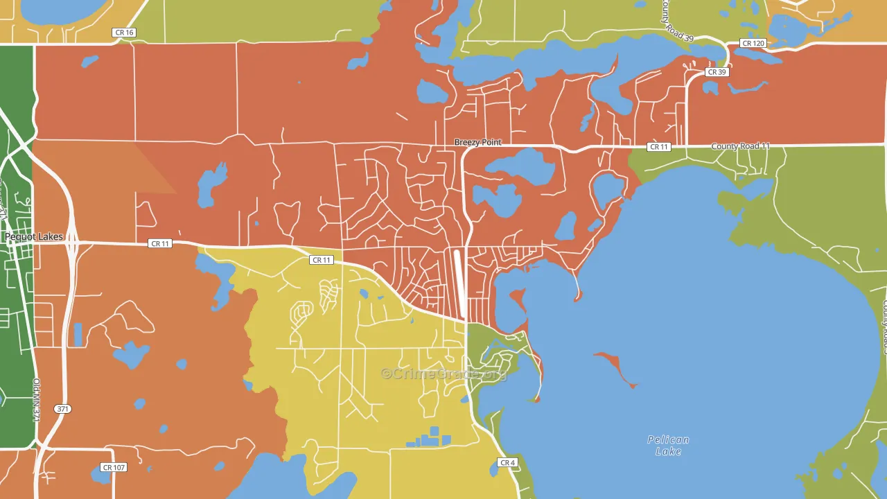 Breezy Point, MN Map of Robbery Rates