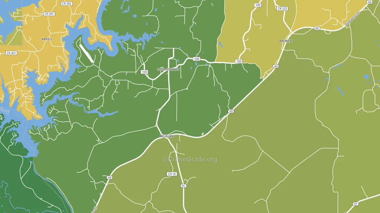 Bremen, AL Map of Robbery Rates